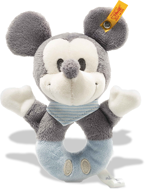 Steiff 290046 Disney Mickey Mouse Grip Toy with Rattle Grey/Blue/White 
